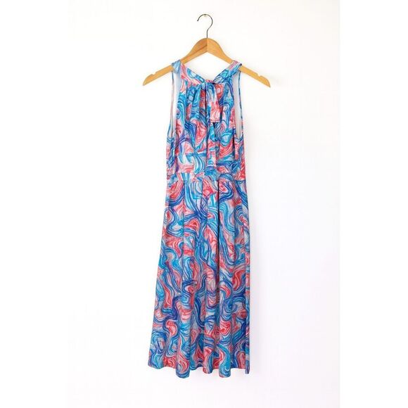 ✨ Tahari Size 14 Abstract Watercolor Maxi Dress | Halter Neck | NWT - Picture 3 of 5
